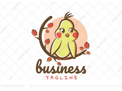 Cute cockatiel logo for sale bird branding cockatiel colorful cute happy leaf leaves logo oak parrot tree