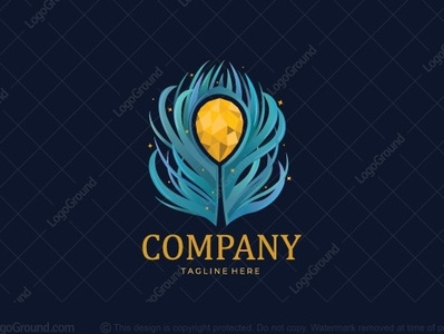 gem Feather logo for sale branding crystal crystals diamond feather feathers gem gems gemstone gold jewelery jewellery jewelry jewels logo logo design luxurious luxury peacock stone