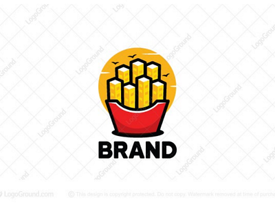 Fries City logo for sale birds branding buildings city eating fast fastfood food french fries logo logos potatoes restaurants sky sun