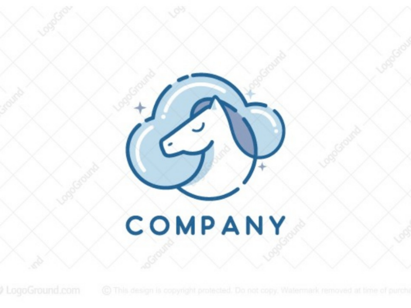 Horse cloud logo for sale unicorn pony cute children baby kids backup uploading network computing branding logos logo clean modern storage online cloud clouds horse