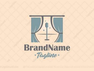 Behind the curtains logo for sale acting branding curtains logo logos microphone retro show singer singing stage talent theater theatre