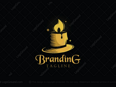 Candle hat logo for sale branding candle elegant flame gentleman gentlemen gold golden hat light logo logos spa sparkle tophat