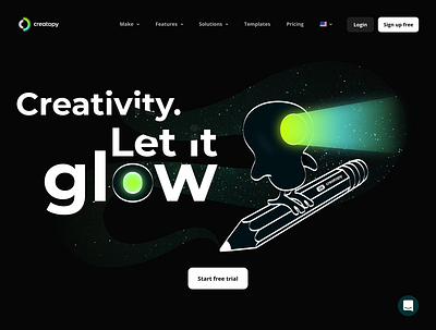 Creativity. Let it glow! - Creatopy bird branding creativity creatopy design glow lights pencil universe webdesign website