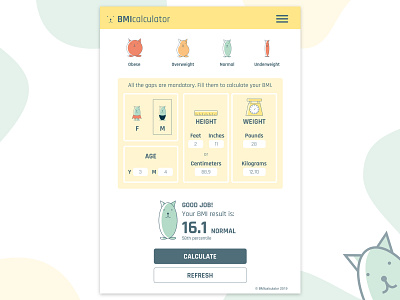 Daily UI #4 - BMI Calculator 004 app calculator dailyui design flat illustration kitty ui vector web