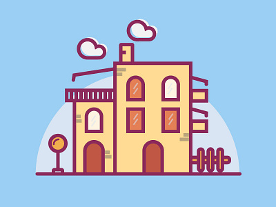 Home city color flat house icon illustration line minimal palace strokes