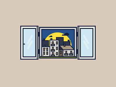 The World From My Window cat city color flat house icon illustration line minimal strokes