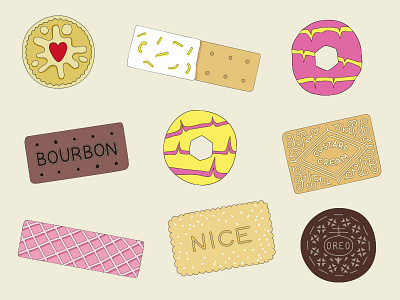 Biscuits biscuits brown cookies flat flat colour flat design food pink vector yellow