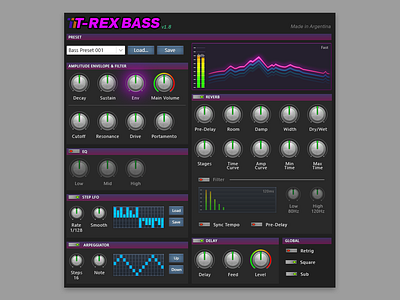 T-Rex Bass Redesign 2019 audio design interface music plugin ui vector vst