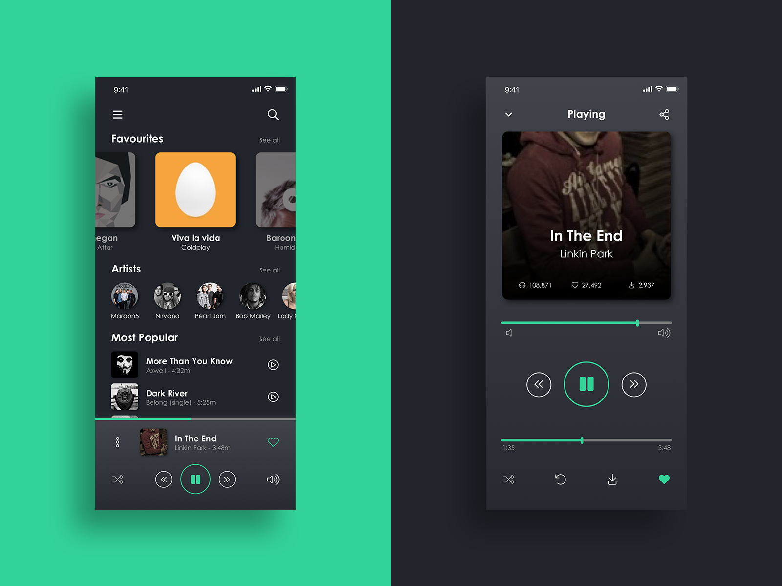 Daily UI Challenge - Music Player App by Miguel Carvalho on Dribbble