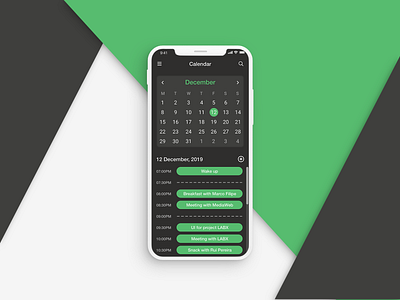 Daily UI Challenge - Calendar App agenda app calendar daily ui dark ui design events meetings mobile ui task list tasks time timeline ui ux