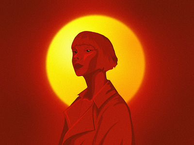 Minute before sunset design girl illustration portrait red woman