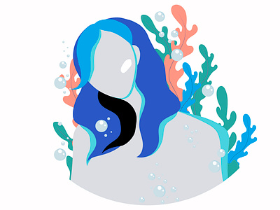 Emptiness algae blue bubbles girl illustration seaweed девушка