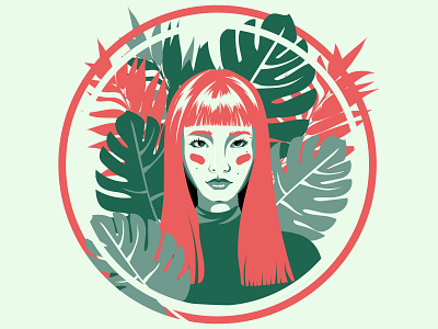 Leaf girl calm circle girl greenery illustration illustrator leaves palm leaves vector девушка