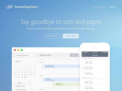SchedulingDirect app calendar clean homepage interface landing page minimal responsive ui web design website