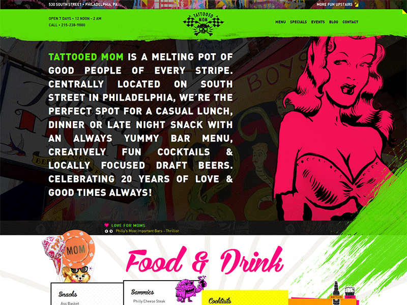 Tattooed Mom - Homepage bar dive grunge punk street art web web design website