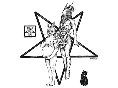 Baphomet and The Bunny Are Pregnant baphomet bunny character art cult design drawing drawing ink fineliner freelance freelance designer freelance illustrator illustration illustrator occult pen pentagram satan sketch sketching snakes