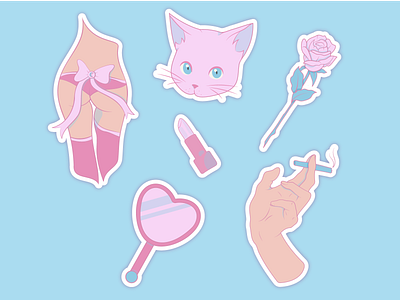 Pink cat adobe illustrator cat design girl hand pink print rose sticker vector