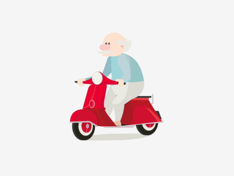 Vespa animation illustration old man scooter vector vespa