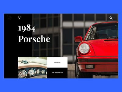 V. | Vintage Car Collection Website 🚗 car clean clean design clean ui design layout minimal minimal ui playfair display red typography ui uiux ux web design