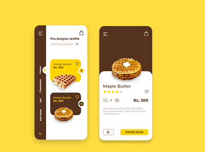 The Belgian Waffles App Concept adobe xd adobexd app ecommerce food and drink food app foodapp mobile app mobile ui sidebar menu waffle waffles