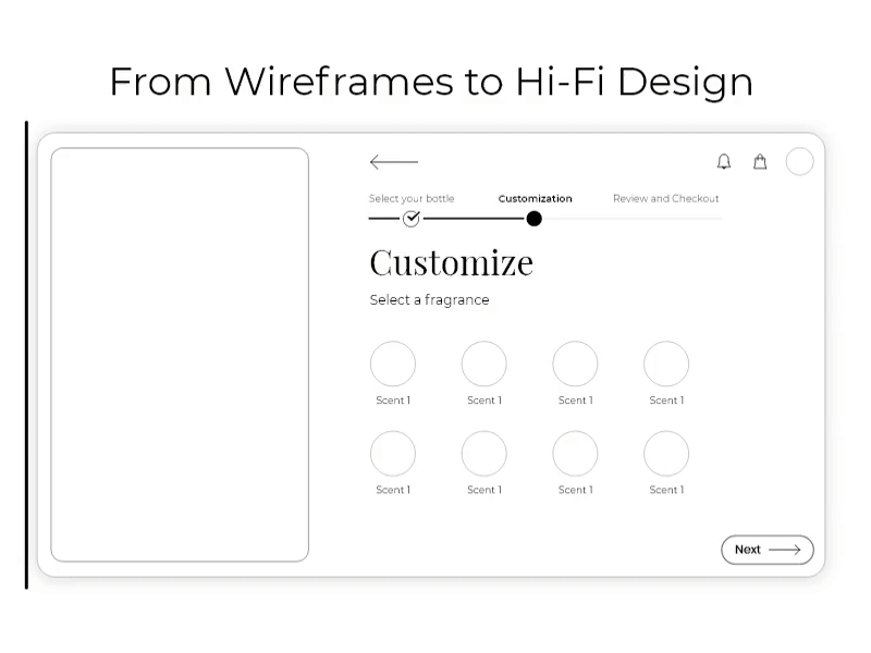 Wireframe to Hi-Fi Transition Animation adobe xd adobexd illustration motion design perfume ui ux ux ui visual design web design xddailychallenge