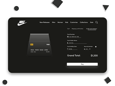 Credit Card Checkout - Daily UI Challenge 002 adobe xd adobexd branding checkout credit card credit card checkout creditcard dark mode dark theme dark ui ecommerce neumorphism nike ui ux web design