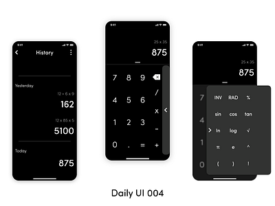 iOS Calculator - Daily UI 004 004 adobexd app calculator daily 100 challenge dailyui dailyui004 dark ui ios ios13 minimal ui mobile ui ui ux