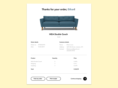 Daily UI #17 - Email Receipt app couch daily 100 daily ui 017 design ikea receipt ui