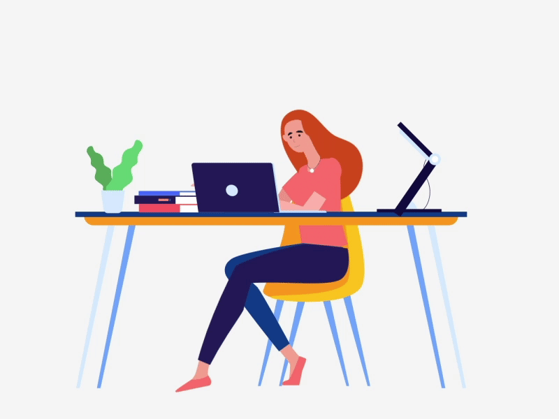Female working on a computer Animation (explainer video)