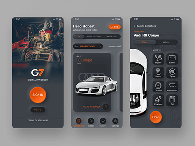 G7 - App for Mechanics app automotive dark theme design handbook mechanics product design ui ux