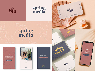 Spring Media Brand agency branding branding business cards design floral identity illustration logo sitedesign