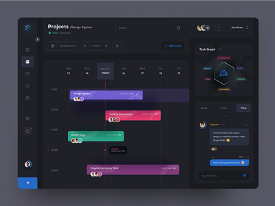 Team Management - Calendar app calendar card chart color dark design designer echo echo design figma graphic design management team management ui uitrands web design website