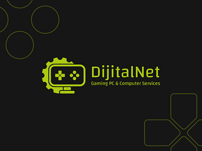 DijitalNet Logo Design branding computer digital game graphic design green logo pc repair yellow