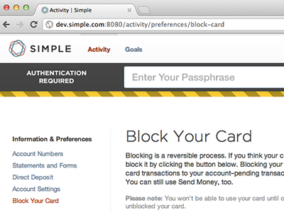 Authorization - Block Your Card auth