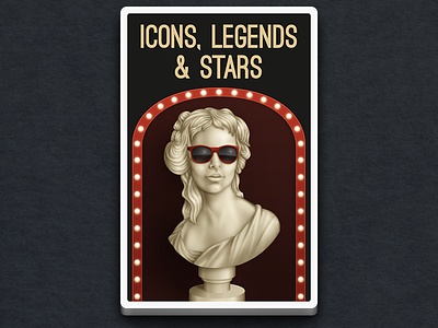 Icons, Legends & Stars bust card game illustration ivory statue sunglasses wayfarers