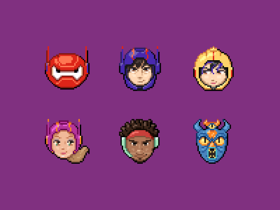 Pixel Big Hero 6 32 px baymax big hero 6 disney fred gogo hiro honey lemon icon pixel portrait wasabi