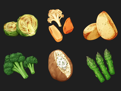 June Vegetables asparagus broccoli brussels sprouts cauliflower cooking food icon june oven parsnip potato vegetables