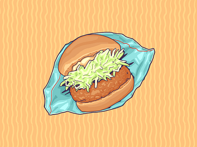 Sakura Shrimp Croquette Burger / 桜えびコロッケバーガー burger illustration mos burger shrimp travel