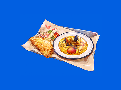 Vegan Curry & Roti Set bread curry food hat yai illustration metal paper pickles roti