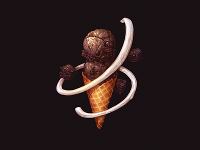 Chocolate Gooey Brownie brownie chocolate dessert food ice cream illustration marshmallow fluff waffle cone