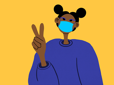 Mask on! artist black girl character complementary colours digital facetober girl graphic design illustration illustrator mask peace procreate texture