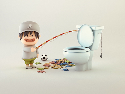 Toilet Humour 3d c4d cartoon fishing humour illustration toilet