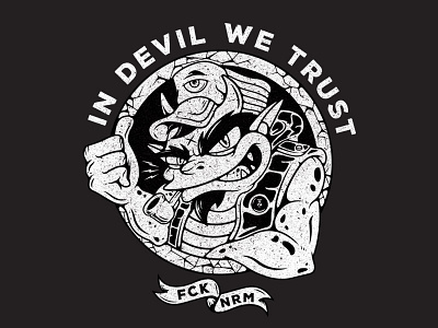 In Devil We Trust apparel black brand cartoon character devil illustration illustrator tee vectors