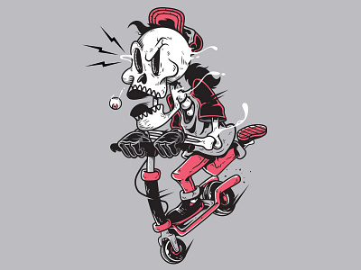 Scooter Skull cartoon character illustration illustrator ride scooter skull speed urban vectors wheels
