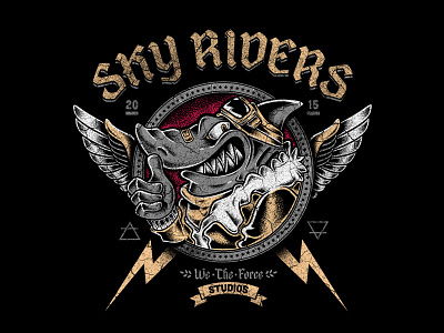 Sky Riders apparel art cool fly illustration riders shark stippled wings