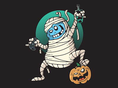 Gamer Mummy cartoon cool halloween illustration moon mummy night photoshop poison pumpkin vectors video games