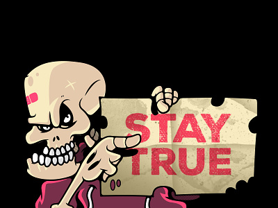 Stay True black cartoon character cool hoodie illustration skull vectors