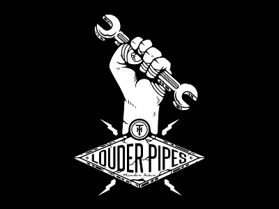 Louder Pipes black crew hand illustration motorcycles motors speed t shirt white