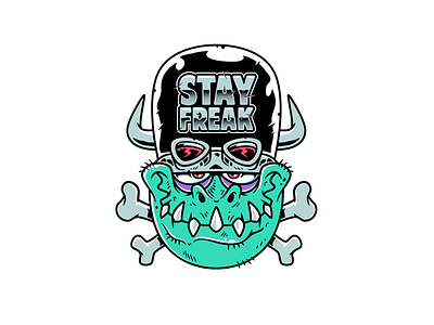 Stay Freak bones cartoon cool freak helmet horns illustration ink monster motorcycle speed vectors