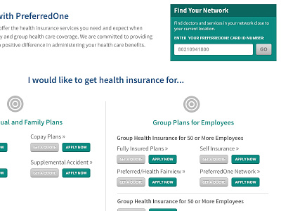 PreferredOne Homepage health layout